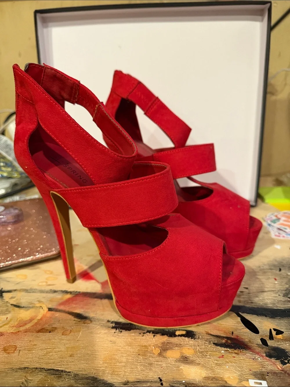 Call It Spring Red Suede Platform Heels